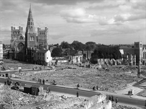 Bomb damage around Exeter Cathedral, Devon, c1942