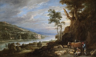 Landscape with Shepherds and a Distant View of a Castle', 17th century