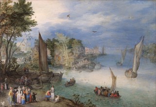 River Scene with Boats and Figures', late 16th or early 17th century