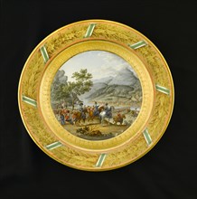 Dessert plate depicting the crossing of the Mondego, Portugal, 1810 (1810s)