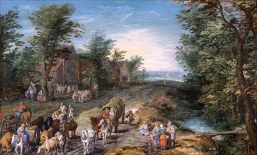 Road Scene with Travellers and Cattle', early 17th century