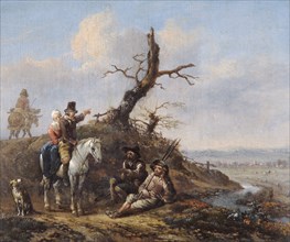 Landscape with Travellers Resting and Couple on Horseback', 17th century