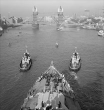 HMS 'Belfast' and Tower Bridge, London, 1971