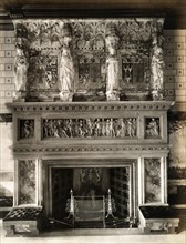 Fireplace and ornate mantlepiece in the saloon at Eaton Hall, Eccleston, Cheshire, 1887