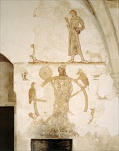 Wheel of the Five Senses, mural on the east wall, Longthorpe Tower, Cambridgeshire, 2010