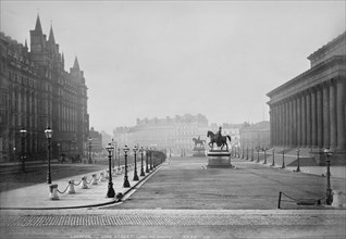 Equestrian statues outside St George's Hall, Liverpool, Merseyside, c late 19th century(?)