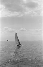 Sailing boat off Southend on Sea, Essex, c1945-c1965
