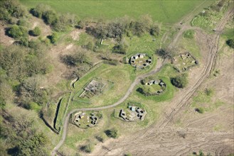 Remains of World War II heavy anti-aircraft battery Bristol B6, Purdown, Stoke Park, Bristol, 2018
