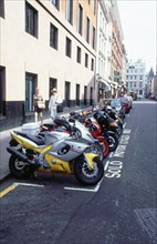 Motorcycle parking area, London 1999. Artist: Unknown.