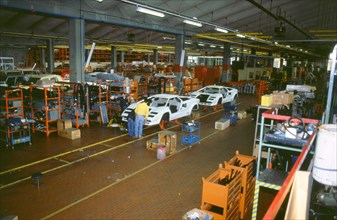 Lamborghini factory 1988.Countach under construction. Artist: Unknown.