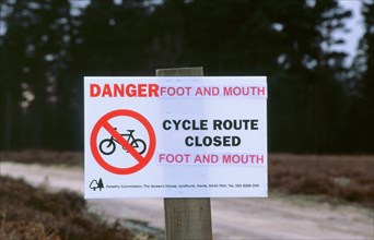 No cycling-Foot and Mouth closure 2001. New Forest. Artist: Unknown.