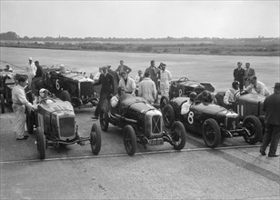 Frazer-Nash, Samson and Riley cars at an Inter-Club Meeting, Brooklands, 20 June 1931. Artist: Bill Brunell.