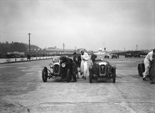 Two Salmson cars at the JCC Members Day, Brooklands, 4 July 1931. Artist: Bill Brunell.