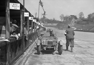 AF Ashby and R Pauing's Riley 9 Brooklands at the JCC Double Twelve race, Brooklands, 8/9 May 1931. Artist: Bill Brunell.