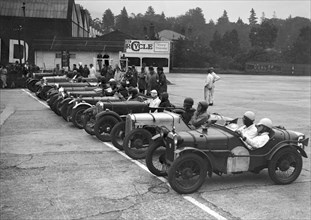 Cars on the start line at a JCC Members Day, Brooklands. Artist: Bill Brunell.