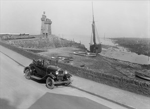 Kitty Brunell's 1930 Ford Model A 2-seater, Lynmouth harbour, Devon, 1931. Artist: Bill Brunell.