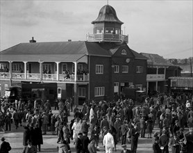 BARC race meeting, Brooklands, 1930. Artist: Bill Brunell.