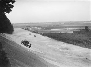 Talbot 95 Special of GA Wooding racing on the banking at Brooklands, 1938 or 1939. Artist: Bill Brunell.