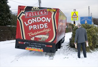 London Pride Brewery lorry stuck in snow 2009 Artist: Unknown.