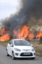 2010 Mazda 2 Sport, controlled burning in New Forest Artist: Unknown.