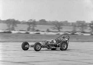 Allard dragster driven by Sydney Allard during testing at North Weald Airfield in Essex 1961