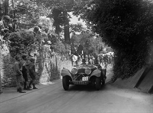 Jaguar SS100 of HE Bradley competing in the MCC Torquay Rally, 1938. Artist: Bill Brunell.