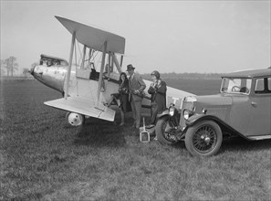 Lea-Francis V type saloon and Blackburn Bluebird aeroplane, c1930. Artist: Bill Brunell.