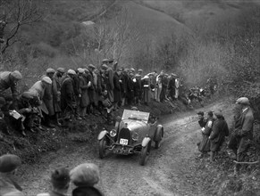 Bugatti Type 40 of KG Moss competing in the MCC Lands End Trial, 1935. Artist: Bill Brunell.