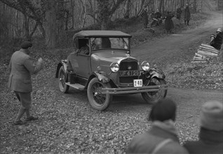 Ford Model A 2-seater of AJ Midgely competing in the Sunbeam Motor Car Club Bognor Trial, 1929. Artist: Bill Brunell.