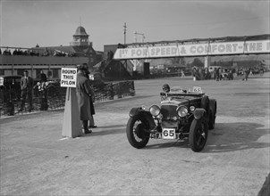 Frazer-Nash competing in the JCC Rally, Brooklands, Surrey, 1939. Artist: Bill Brunell.