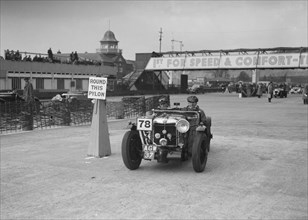 MG K3 competing in the JCC Rally, Brooklands, Surrey, 1939. Artist: Bill Brunell.