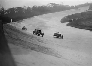 Bentleys of Eddie Hall and RO Williams and a Bugatti, BARC meeting, Brooklands, Surrey, 1931 Artist: Bill Brunell.