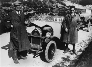 Mathis 7.5 hp of HG Cassie and Salmson of Armand Bovier at the Scottish Light Car Trial, 1922. Artist: Bill Brunell.