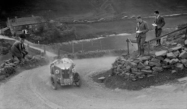 MG M type competing in the MCC Edinburgh Trial, 1930. Artist: Bill Brunell.