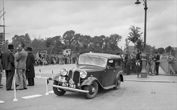 Frazer-Nash BMW 2-door saloon of JA Davies competing in the South Wales Auto Club Welsh Rally, 1937 Artist: Bill Brunell.