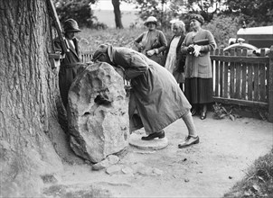 People visiting King Alfred's Blowing Stone, Kingston Lisle, near Uffington, Oxfordshire, c1920s. Artist: Bill Brunell.