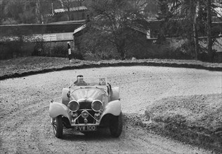 Jaguar SS 100 of CJ Gibson competing in the RAC Rally, 1939. Artist: Bill Brunell.