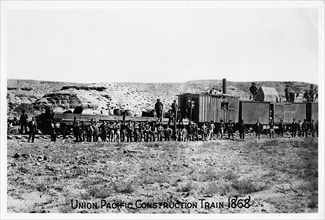 Construction train on the Union Pacific Railroad, USA, 1868. Artist: Unknown