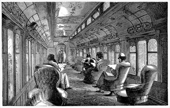 Pullman drawing room car on the Midland Railway, England, 1876. Artist: Unknown