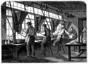 Glass cutters at their wheels, c1870. Artist: Unknown