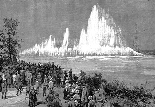 Blowing up Flood Rock, 1885. Artist: Anon