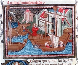 Indian sailing ships described by Marco Polo, 15th century. Artist: Unknown