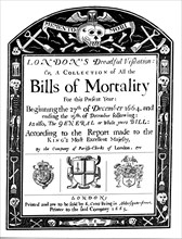 Bills of mortality bill for London, covering part of the period of the Great Plague, 1664-1665. Artist: Unknown