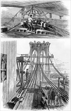 Construction of the Brooklyn Suspension Bridge, New York, USA, 1880. Artist: Unknown