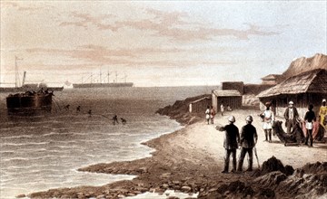 Laying of the telegraph cable across the Indian Ocean between Bombay and Aden, 1870. Artist: Unknown