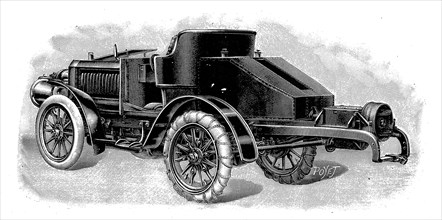 Renard's tractor unit, showing towing attachment for trailers, French, 1904. Artist: Unknown