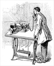 Making recordings on Emile Berliner's Gramophone, c1887. Artist: Unknown