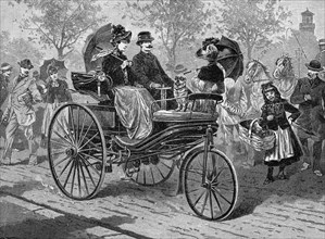 Petrol-driven car by Benz & Co., capable of 16 km per hour, c1890s. Artist: Unknown