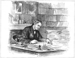 Thomas Henry Huxley, British biologist, at his desk in 1882 (1883). Artist: Unknown