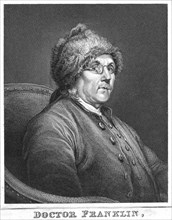Benjamin Franklin, American scientist, inventor and statesman, late 18th century Artist: Unknown